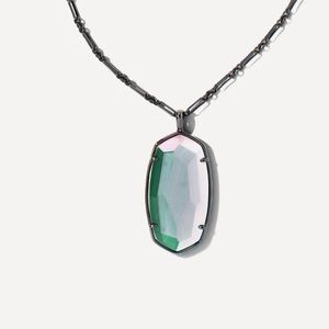 Kendra Scott Faceted Reid Gunmetal Long Pendant Necklace In Gray Dichroic Glass